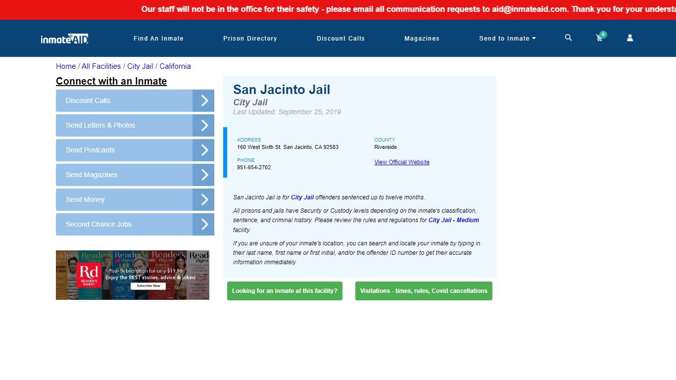 San Jacinto Jail | Inmate Locator